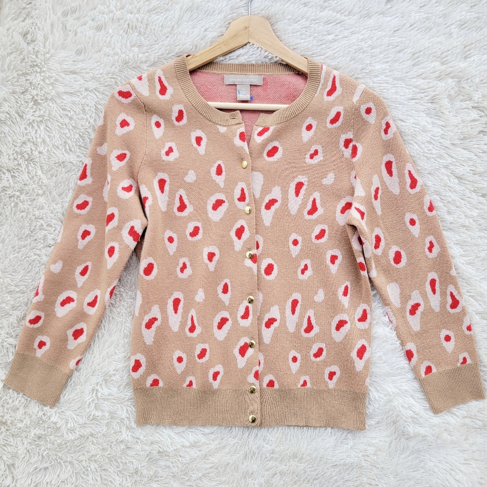 Banana Republic Tan Wool Blend‎ Mohave Leopard Print Cardigan Sweater
